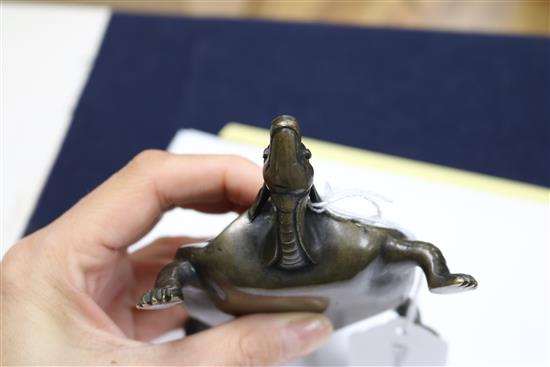 A Chinese silver wire inlaid bronze figure of a turtle L.15cm